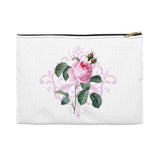 Pink Cabbage Rose Damask Flourish Accessory Pouch, Makeup Bag, Zipper Pouch - Jim N Em Designs