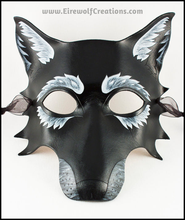 Black Wolf mask handmade leather masquerade costume Halloween Mardi Gr ...