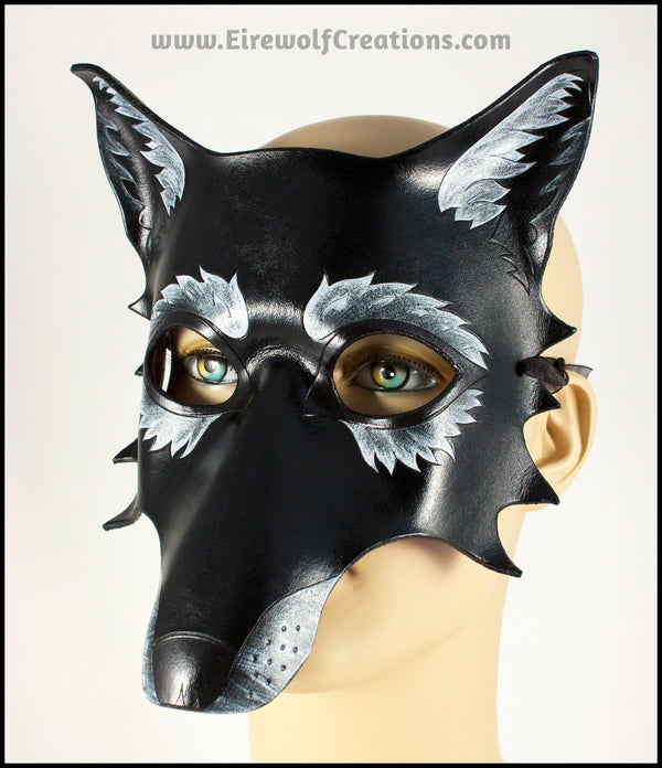 Black Wolf mask handmade leather masquerade costume Halloween Mardi Gr ...
