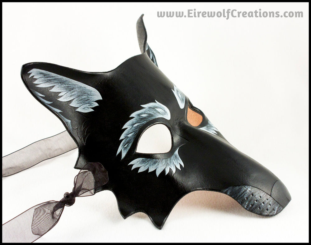Black Wolf mask handmade leather masquerade costume Halloween Mardi Gr ...