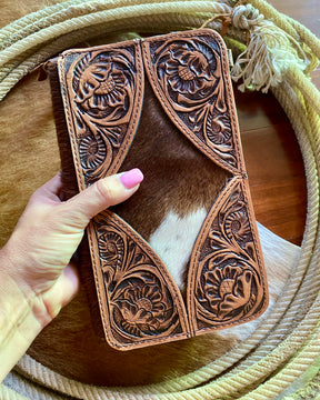 Tooled Leather & Hair on Hide Cross Body / Wallet / Clutch