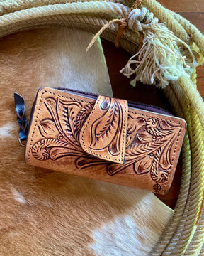 Tooled Leather Purse with Magnetic Clasp