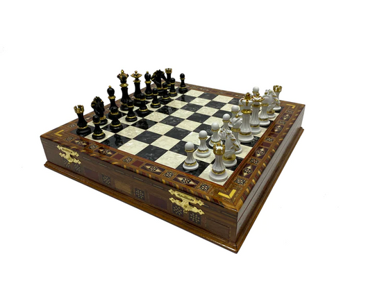 The Grandmaster Chess Set and Board Combination - Blue Gilded