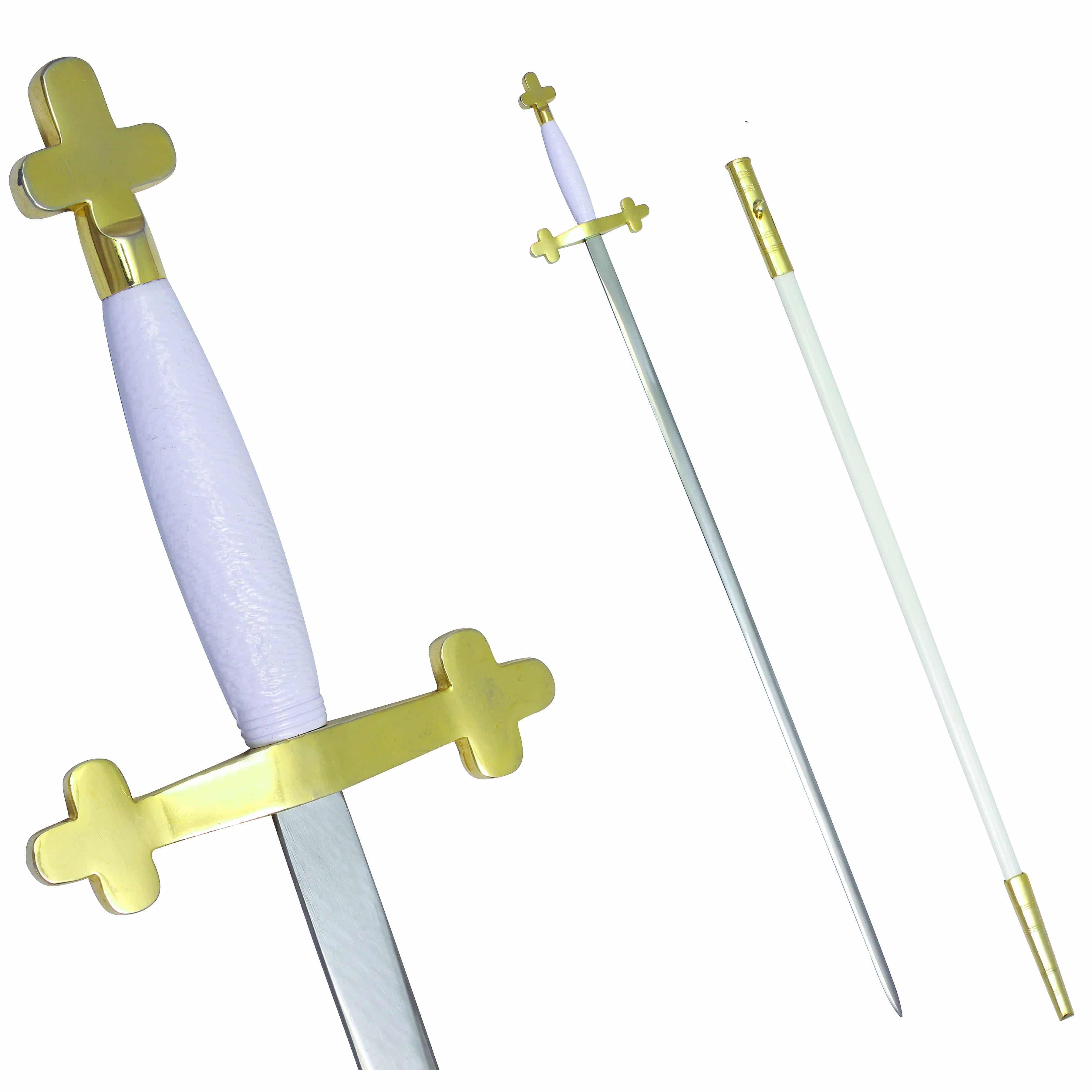 Knights Templar Sword - with White Hilt and White Scabbard