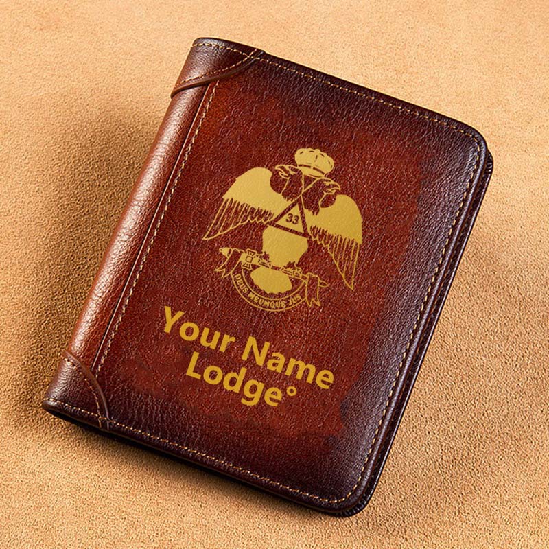 33rd Degree Scottish Rite Wallet - Wings Down Brown Leather