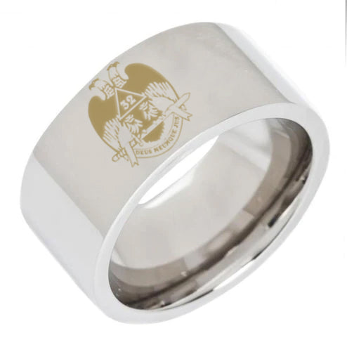 32nd Degree Scottish Rite Ring - Wings Down 8MM Pipe Silver Tungsten Personalizable