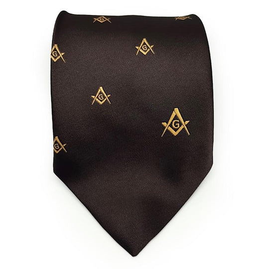 Masonic Masons Tie with self print Square Compass Black NT043 at   Men's Clothing store