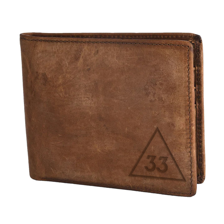 Handmade Leather 33rd Degree Scottish Rite Wallet - Light & Dark Brown