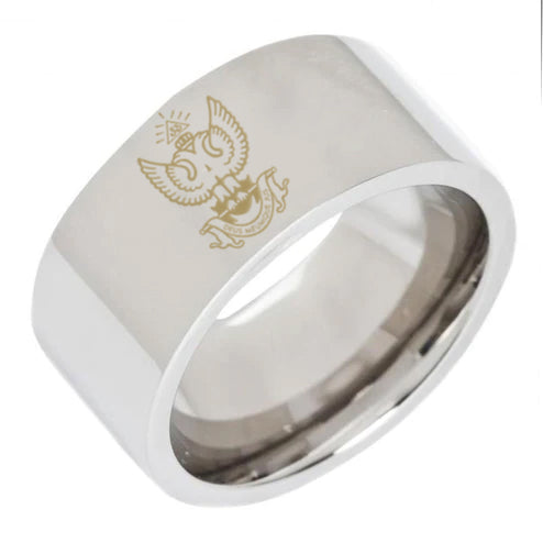 33rd Degree Scottish Rite Ring - Wings Up 8MM Pipe Silver Tungsten Personalizable