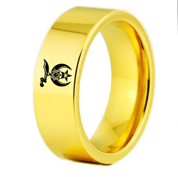 Shriners Ring - Gold Color Pipe Cut Tungsten Personalizable