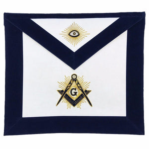 Masonic MASTER MASON Hand Embroided Apron with square compass with G Navy - Bricks Masons