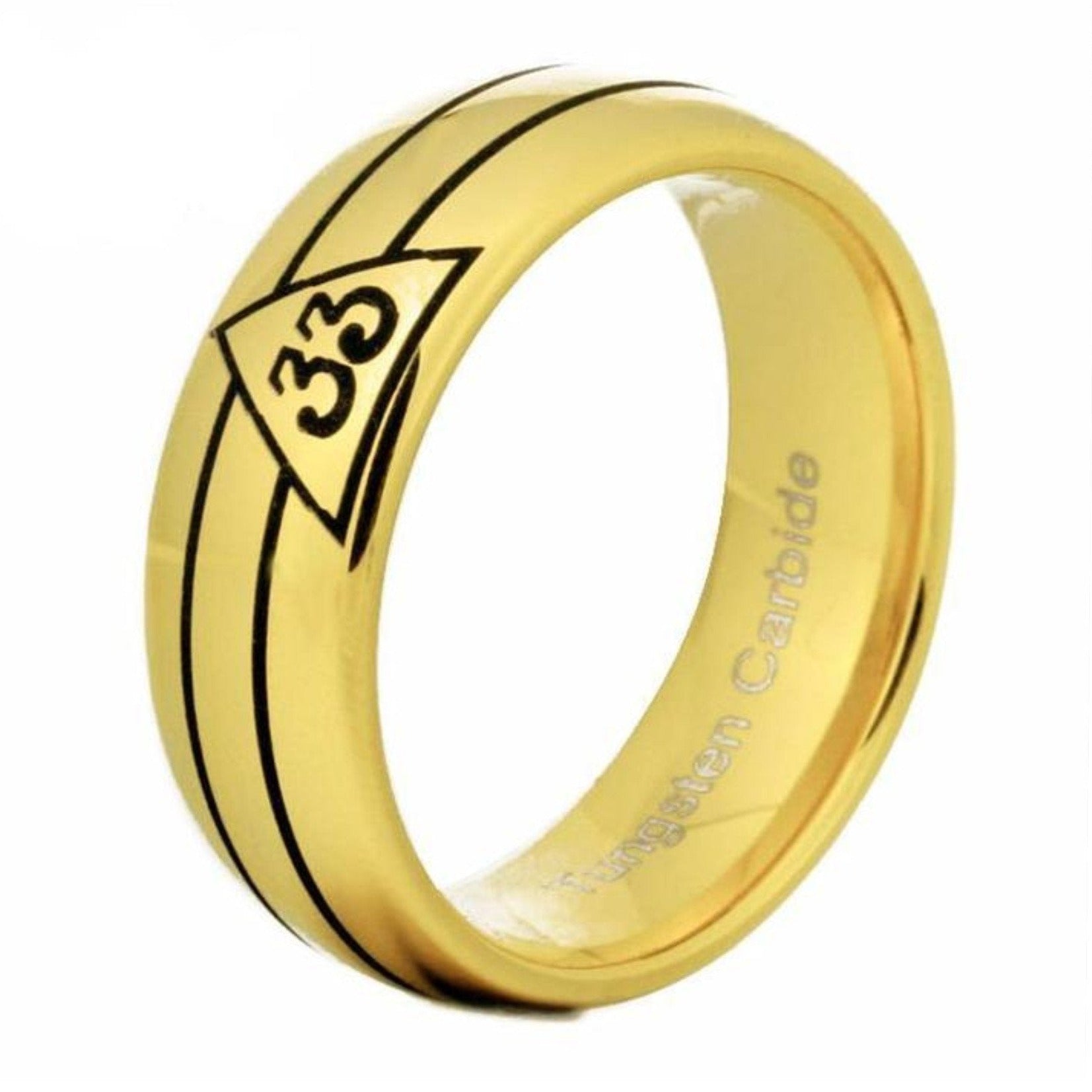 33rd Degree Scottish Rite Ring - Gold Rounded Tungsten Personali