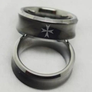 Order of Malta Commandery Ring - Black Concave Tungsten Personalizable