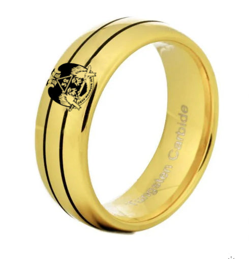 32nd Degree Scottish Rite Ring - Wings Down Gold Rounded Tungsten Personalizable