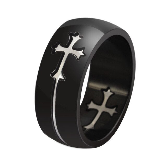 Knights Templar Ring - Separable Cross Black Stainless Steel