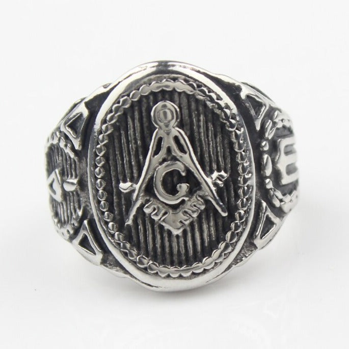 Master Mason Blue Lodge Ring - Retro Square and Compass G Black