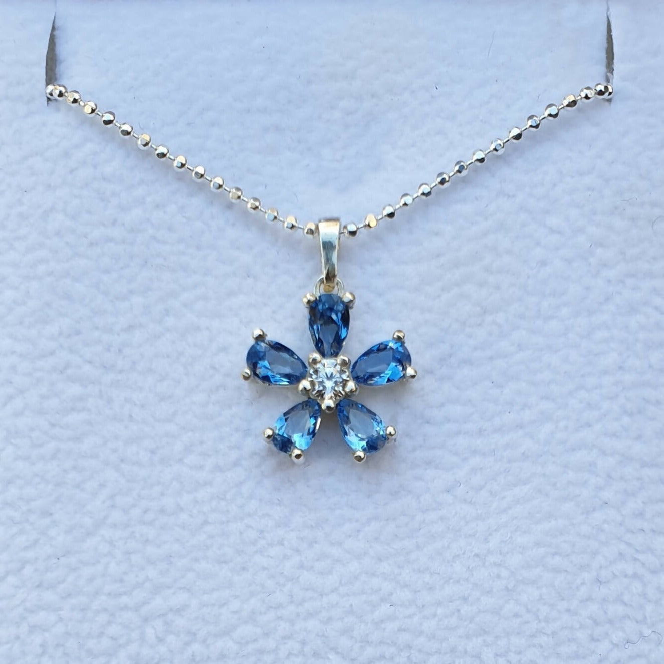 Masonic Necklace - 925 Forget Me Not With Light Blue Semi precious Stones
