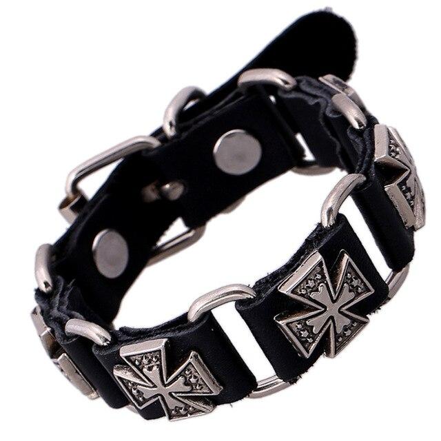 Knights Templar Commandery Bracelet - Cross Leather (Black/Brown