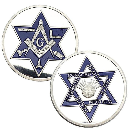 Master Mason Blue Lodge Coin - Wisdom Strength Beauty Brotherhood Blue &  Gold