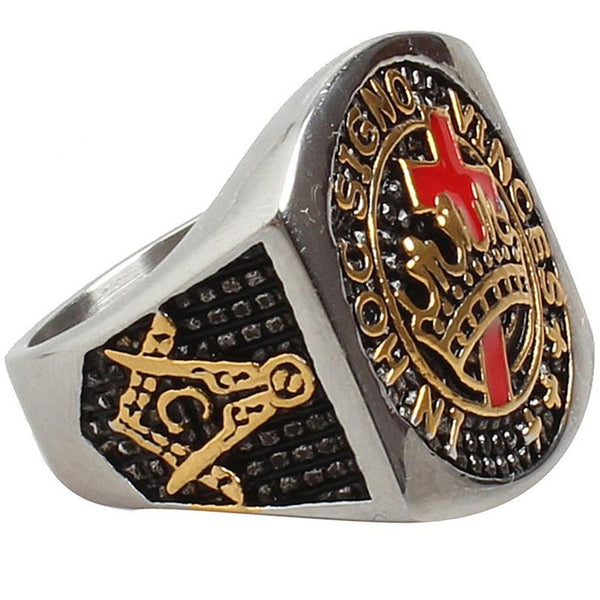 IN HOC SIGNO VINCES Knights Templar Ring - Bricks Masons