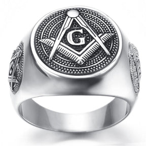 Master Mason Blue Lodge Ring - Round Silver Stainless Steel | Bricks Masons