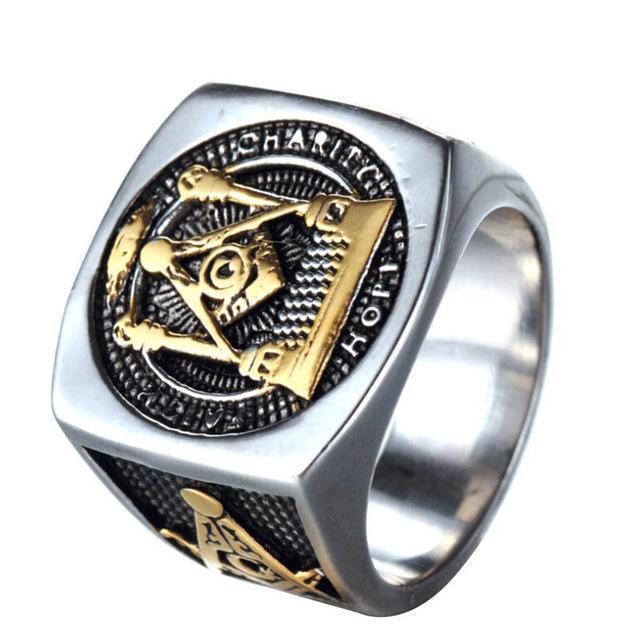 Faith Hope Charity Pillars Masonic Ring [Silver & Gold] – Bricks Masons