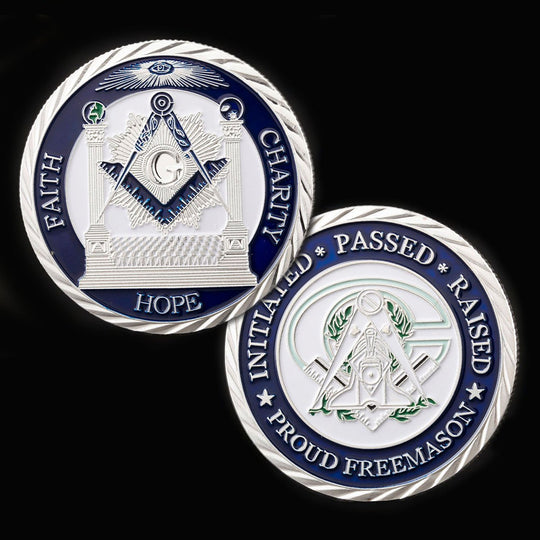 Master Mason Blue Lodge Coin - Wisdom Strength Beauty Brotherhood Blue &  Gold