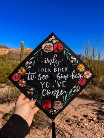 Floral Embroidered Graduation Cap Topper | Graduation Cap Decoration Topper  | Graduation Gift | Embroidery | Flower Cap Topper | Hand painted Cap