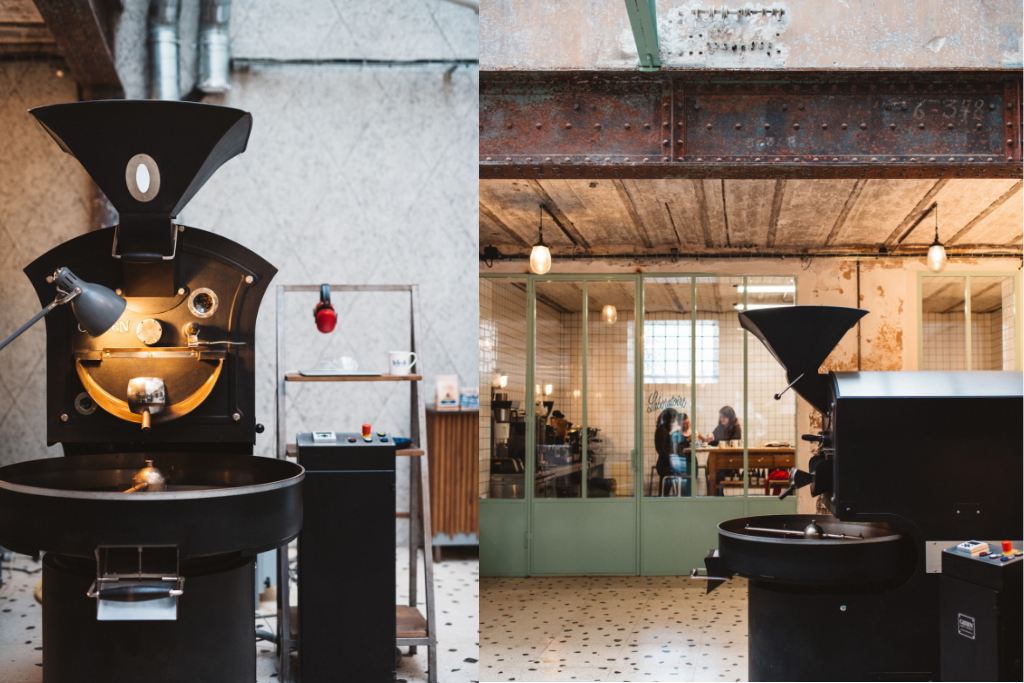 two images of the Giesen roasting machine.