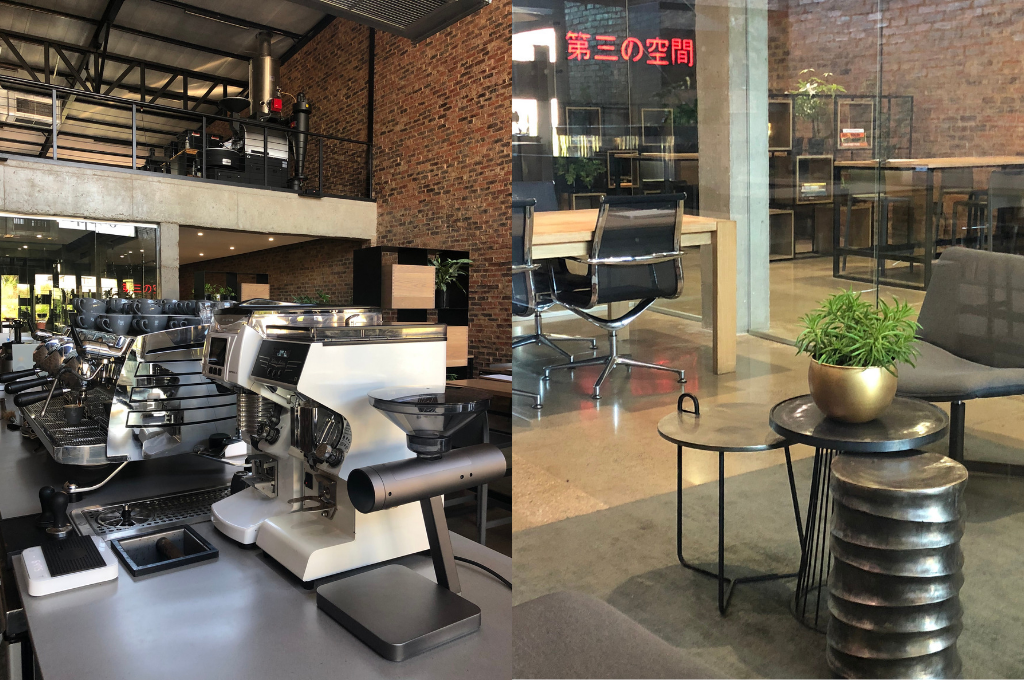 Two images of the Thirdspace bar and the shop floor