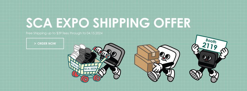 SCA Expo shipping offer details with cartoon scale figures of a Lunar, Pearl, and Pyxis