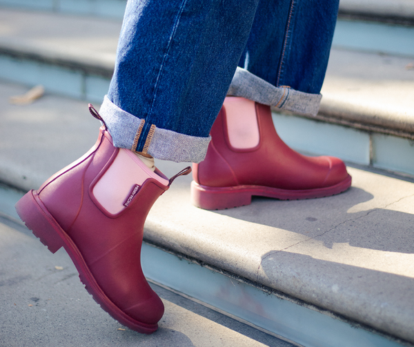 Bobbi Ankle Gumboots in Beetroot & Light Pink