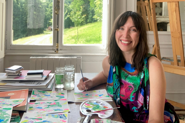 Tara in her studio in France