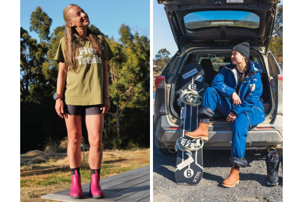 Samantha Gash, endurance runner and motivational speaker, and Belle Brockhoff, Australian Olympic snowboarder are in two seperate photos next to each other. Both are outdoors, smiling happily.