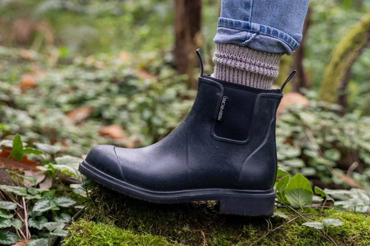 black boots in the garden