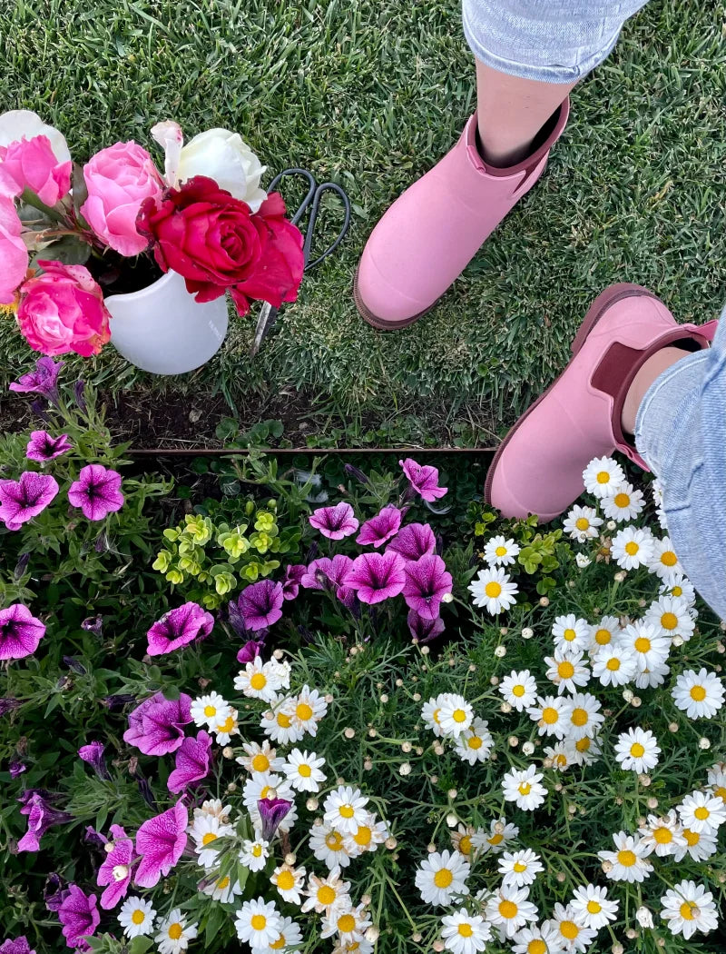 flowers and pink boots