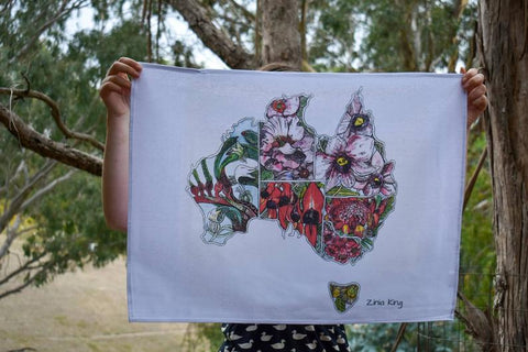 Zinia King australia flower tea towel