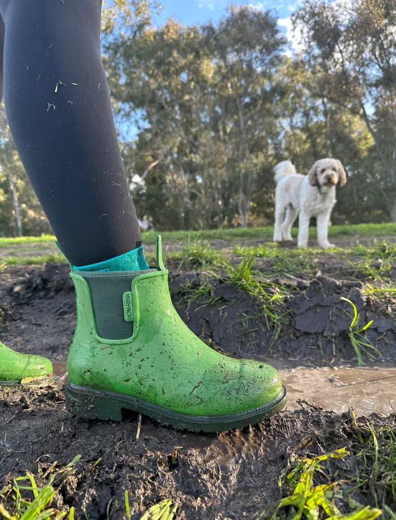 dirty green boots