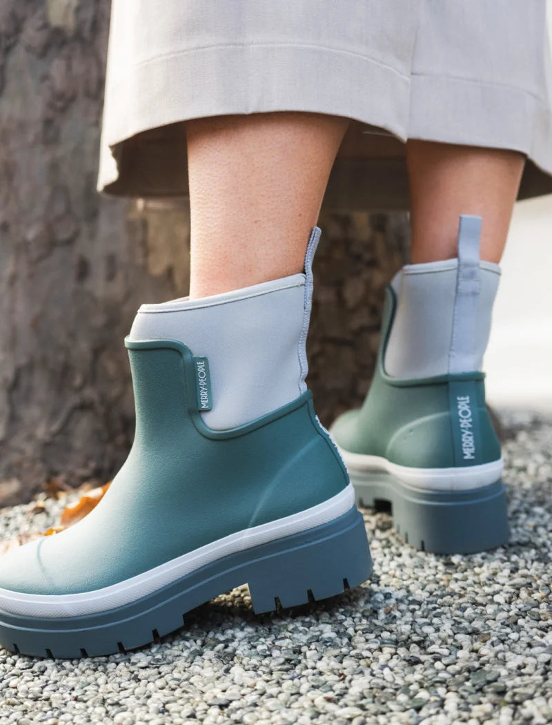 teal boots on dress
