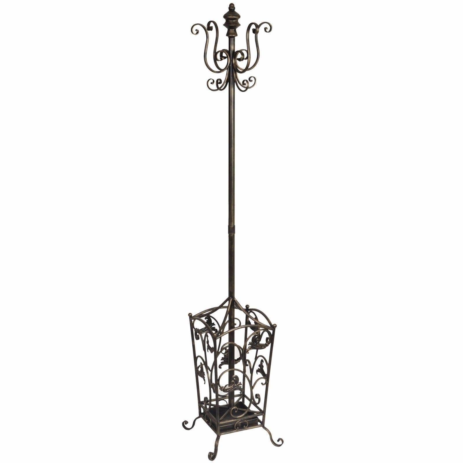 Tall Metal Hat Coat Umbrella Stand Iron Aged Bronze Colour Square Hall ...