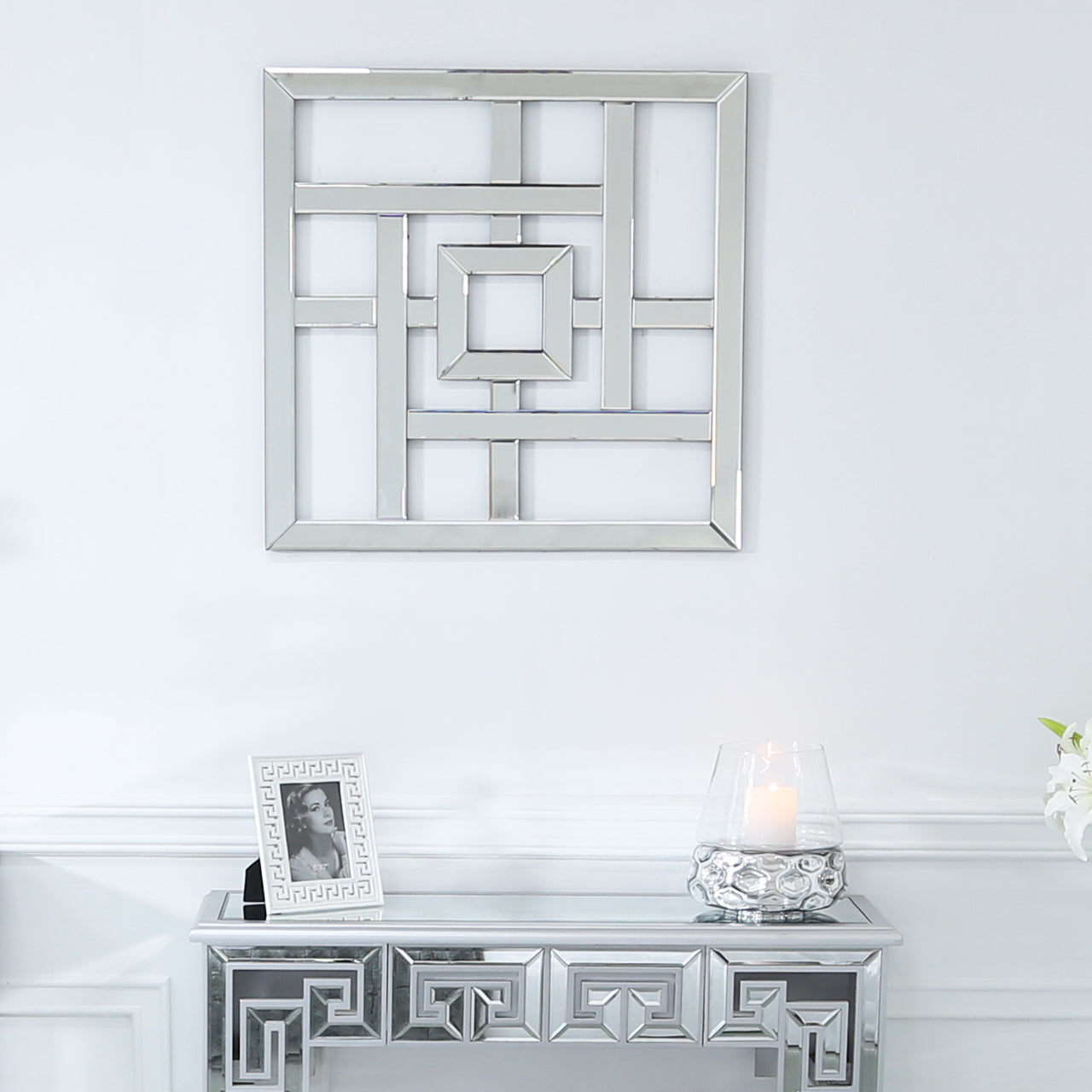 Geo Mirrored Wall Art Mirror Geometric Glass Bevelled Art Decor 40 x 4