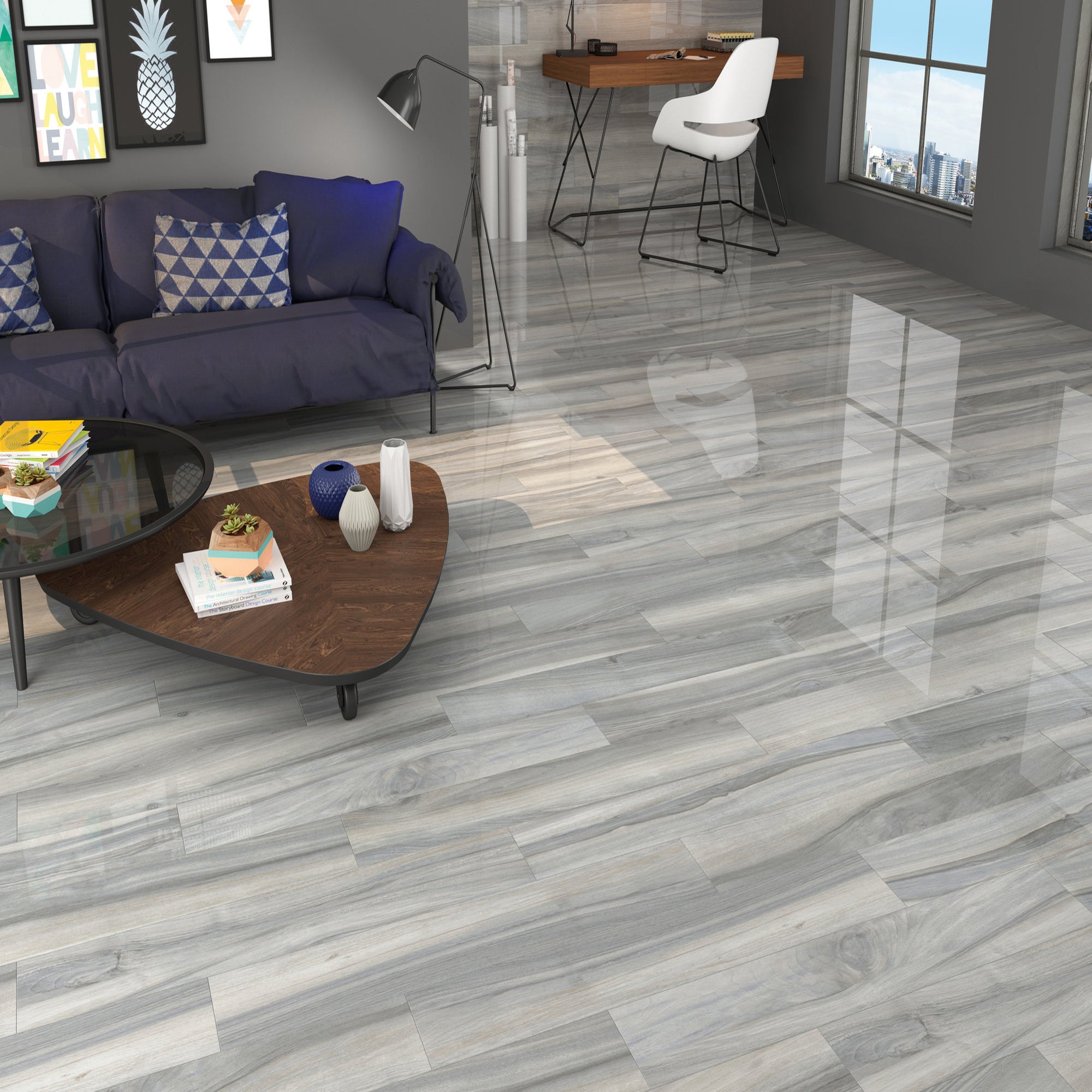 Time Grey Wood Effect Gloss Floor Tile