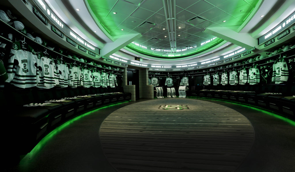 north dakota fighting sioux fighting hawks locker room led lights top 10 top ten locker rooms in college hockey