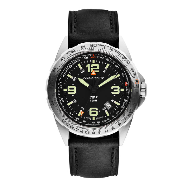 T21 Black Sapphire | 44mm, Vintage Leather Strap – Torgoen