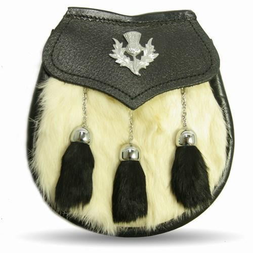 Semi Dress White/Black Rabbit Fur Thistle Crest Sporran