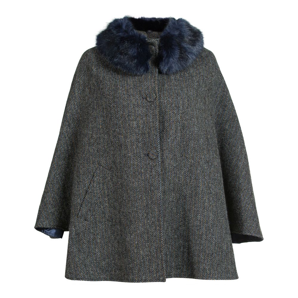 Ladies Harris Tweed Cape - Blue/Grey Herringbone | Scotland Kilt Co