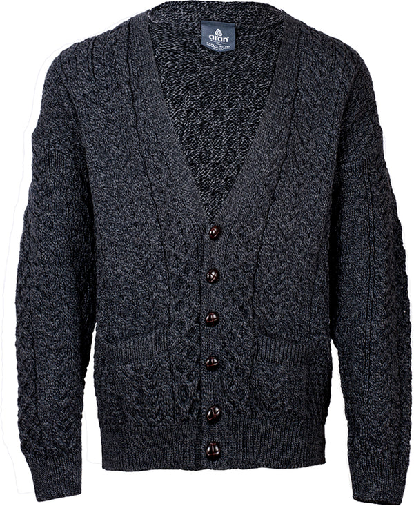 Aran mens v-neck cardigan, mens chunky knit cardigan