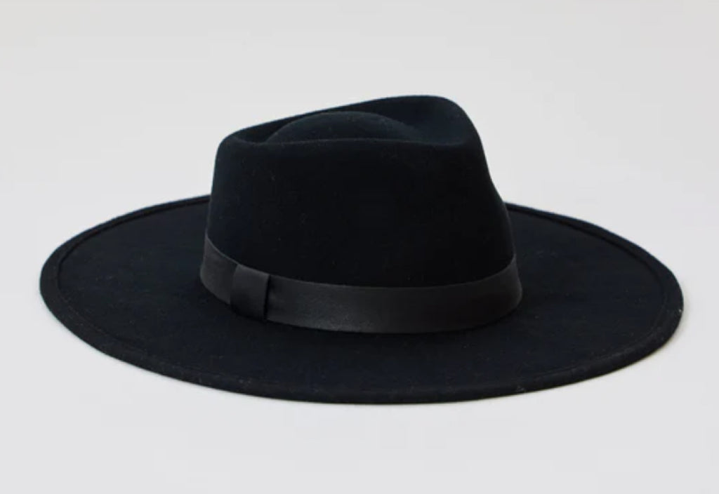 Black elegant fedora with trim.