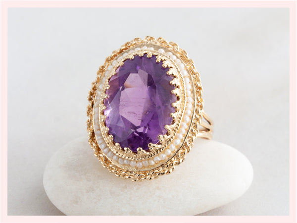 Vintage Amethyst Seed Pearl Ring