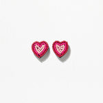 Red Hot Pink Heart Seed Bead Post Earrings